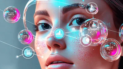Digital Skin Analysis Interface Overlaid On Human Face