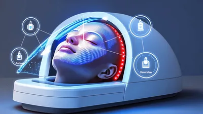 Futuristic Facial Skincare Treatment Device With Digital Interface