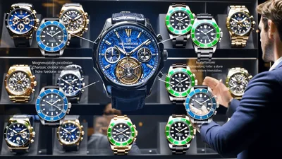 Man Examining Luxury Watches In A High End Store