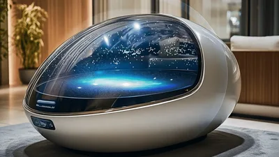 Futuristic Egg Shaped Meditation Pod With Galaxy Display