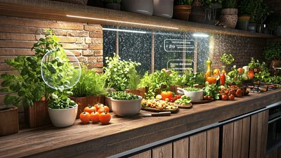 Smart Kitchen Countertop With Augmented Reality Plant Monitoring