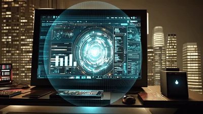 Futuristic Computer Interface Displaying Data Visualization