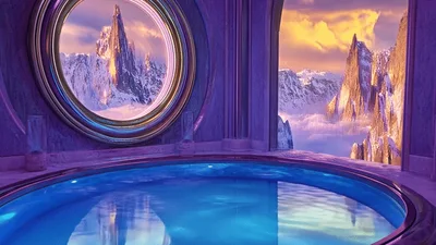 Cinematic Fantasy Pool Room With Mountain View