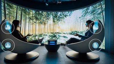 Two Women Engaging In Futuristic Virtual Reality Therapy Session