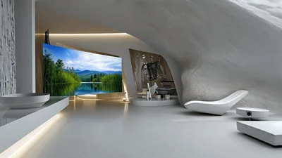 Futuristic Interior Design With Large Curved Digital Display