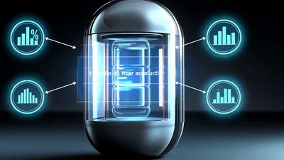 Futuristic Data Capsule With Floating Digital Analytics Interface