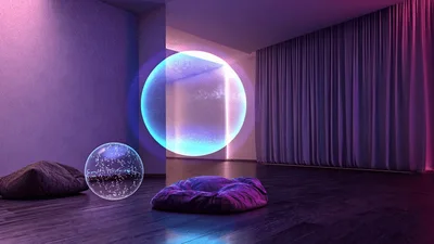 Glowing Energy Sphere Floating In Modern Minimalist Room