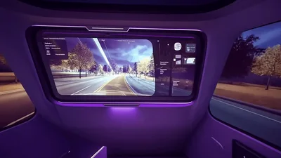 Futuristic Autonomous Vehicle Interior With Digital Display Screen