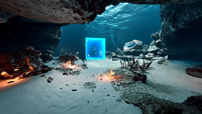 Glowing Blue Portal Appearing In Underwater Cave