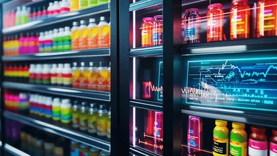 Futuristic Smart Shelf Displaying Real Time Inventory Data