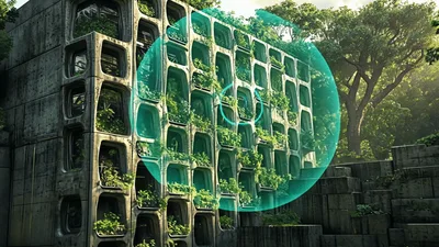 Futuristic Concrete Building With Digital Scanning Overlay