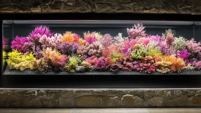 Vibrant Artificial Coral Reef Display In Stone Wall