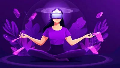 Woman Meditating In Virtual Reality Headset Digital Illustration