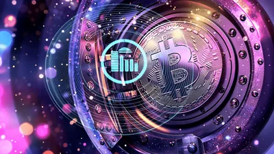 Bitcoin Coin Inside A Futuristic Vault Door