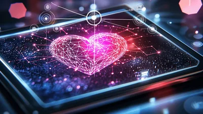 Digital Heart Hologram Pulsing On Futuristic Circuit Board