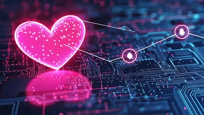 Digital Heart Symbol Pulsing On Futuristic Circuit Board