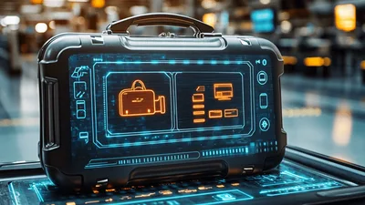 Futuristic Digital Briefcase With Glowing Holographic Interface