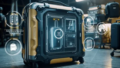 Futuristic Smart Suitcase With Holographic Interface Display