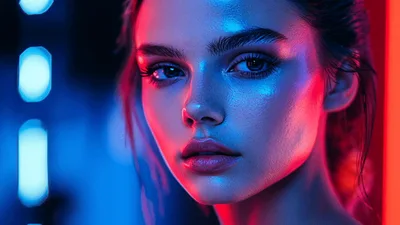 Portrait Of A Young Woman With Neon Lighting