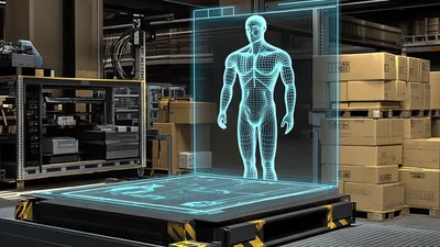Holographic Human Anatomy Projection In Industrial Warehouse