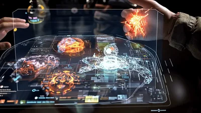 Futuristic Holographic Interface Displaying Complex Data Analysis