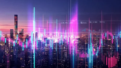 Financial Stock Market Data Overlaid On Modern City Skyline
