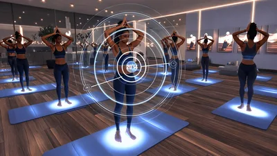 Digital Yoga Class With Futuristic Holographic Interface