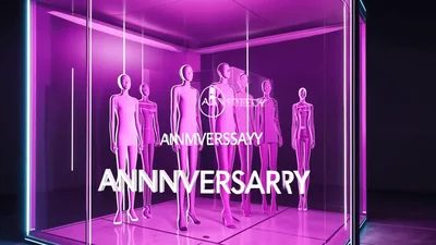Neon Mannequins Inside A Glowing Glass Cube Display