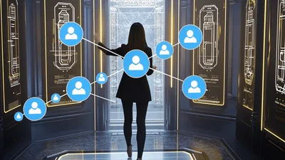 Woman Interacting With Digital Social Network Hologram