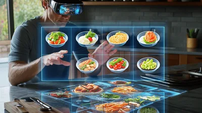 Man Using Augmented Reality Glasses To Select Food Options
