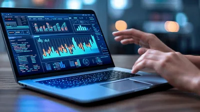 Person Interacting With Holographic Financial Data Charts