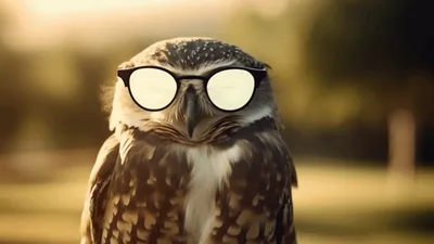 Owl Wearing Glasses Looking Around Outdoors