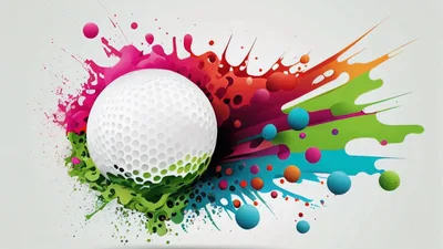 Abstract Golf Ball With Colorful Paint Splatter Background