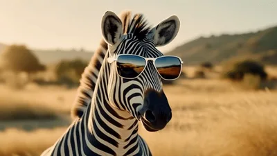 Zebra Wearing Sunglasses Looking Around In African Savanna