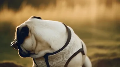 Cool Pug Wearing Sunglasses Turning Head Outdoors