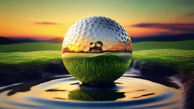 Golf Ball Resting In A Water Hazard At Sunset