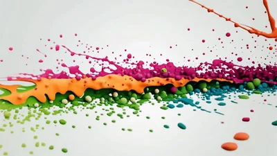 Golf Ball Moving Through Colorful Paint Splashes