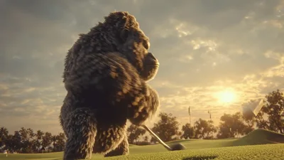 Gorilla Playing Golf On A Sunny Course