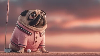 Animated Pug Golfer Hitting A Golf Ball