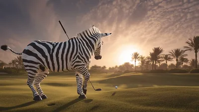 Zebra Playing Golf On A Sunny Tropical Course