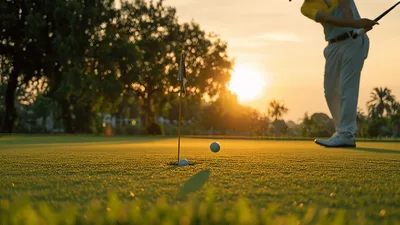 Golfer Hits A Golf Ball Into The Hole