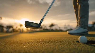 Golfer Putting A Golf Ball Into The Hole