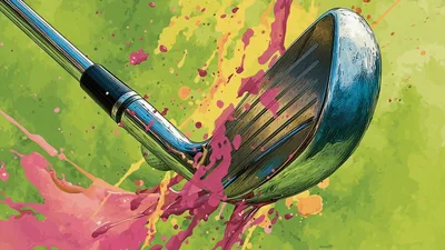 Golf Club Striking Ball With Vibrant Paint Splatter Effect