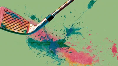 Golf Club Striking Ball With Watercolor Paint Splatter Effect