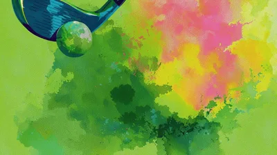 Watercolor Golf Club Striking A Golf Ball