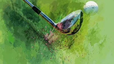 Golf Club Striking Ball In Watercolor Style Animation