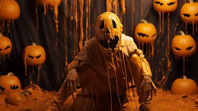 Creepy Pumpkin Masked Figure Rising From Goo