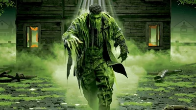 Slime Covered Zombie Walking Towards Camera In Dark Forest