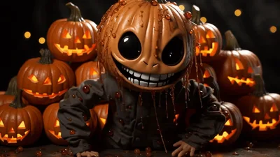 Creepy Pumpkin Head Character Performing Pushups