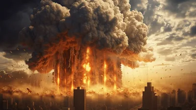 Massive Nuclear Explosion Over A Modern City Skyline